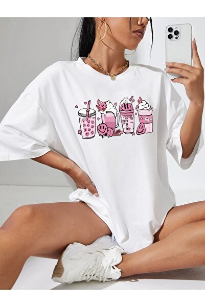 NoVibe 3 čaše pića odštampane Oversize kroj T-shirt