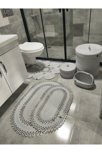 ADES HOME DESİGN Jüt Banyo Takımı Banyo Seti Kirli Sepeti Banyo Paspası Paspas Takımı Çamaşır Sepeti Klozet Paspas