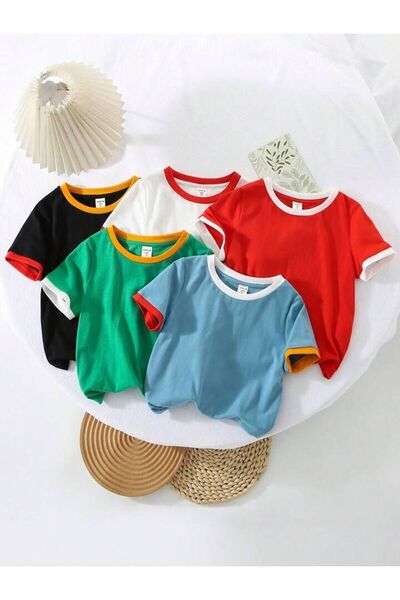 NoVibe Children's Solid Color Set of 5 Cotton Oversize T-shirt