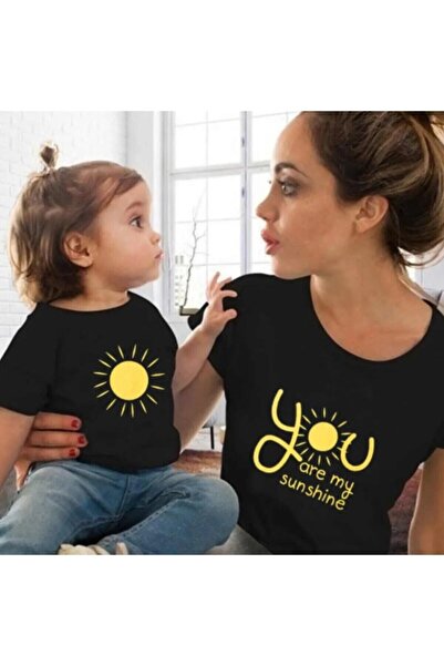 NoVibe Mama Fata Copil Imprimat Soare Tricou Bumbac Decolteu