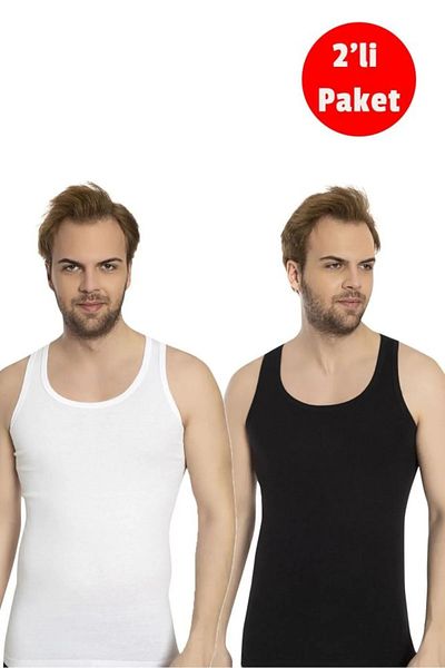 XORVİO Men's Black and White 2-Piece Undershirt 100% Cotton Flexible Soft Stylish Quality Strappy Undershirt