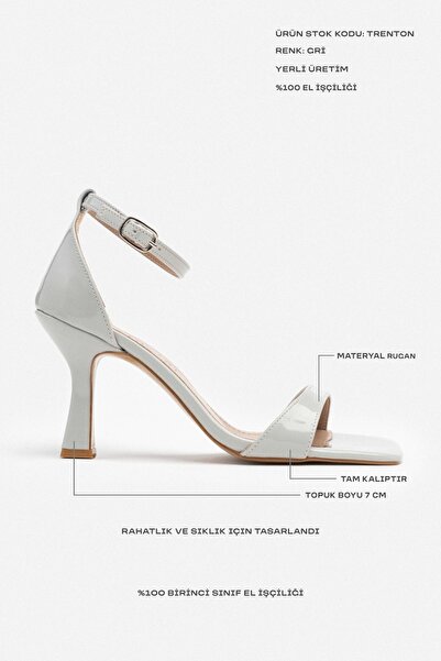 NİŞANTAŞI SHOES Trenton Gray Patent Leather Ankle Strap Women's Thin Heeled Shoes