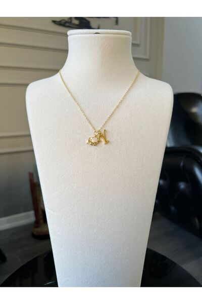 Store Y Harf Kolye Sevimli Fil Charmlı Çelik Şans Kolye