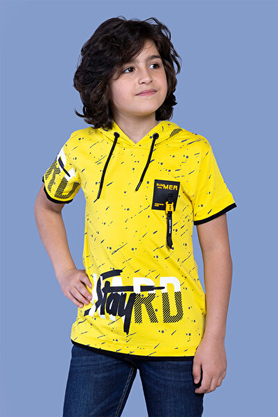 Toontoy Boy's Embroidered Hooded Mesh Detailed T-Shirt