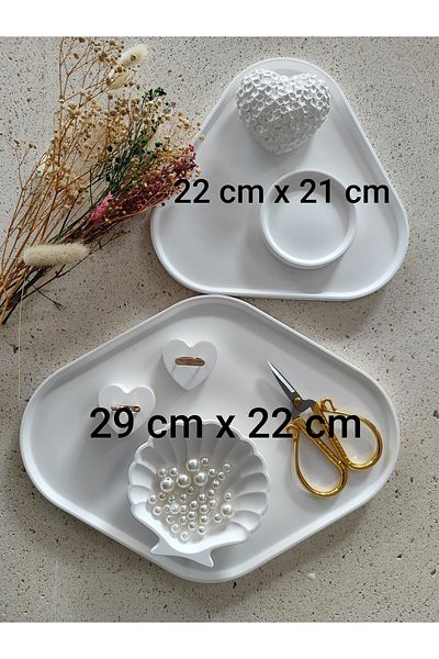 Minima Art Studio Decorative Promise Engagement Ring Tray Set. Ring Holder Oyster Dish Heart Trinket