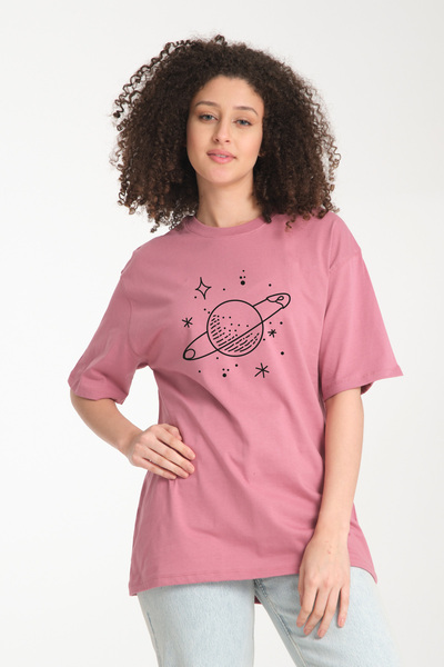 KAPHONE Tricou oversize pentru damă, cu decolteu și imprimeu în față