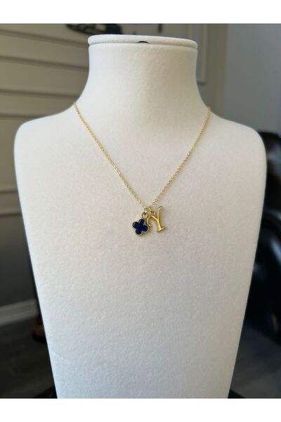 Store Y Harf Kolye Yonca Charmlı Çelik Zincirli Şans Kolye