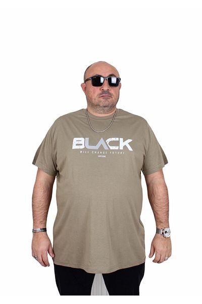 MocGrande Ανδρικό T-Shirt με λαιμόκοψη σε μεγάλο μέγεθος Μαύρο KHAKI 25176