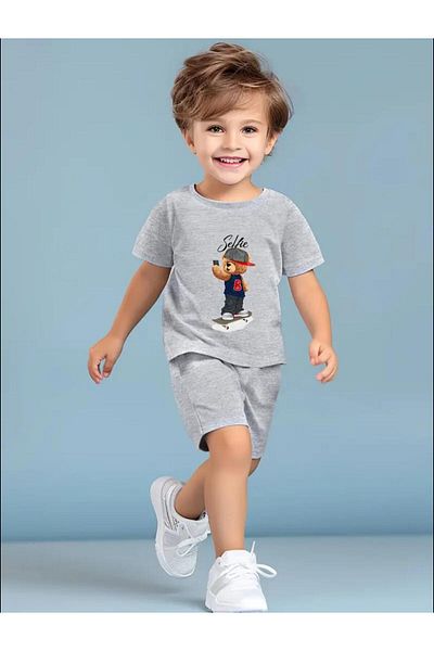 MİLANO KİDS Children's Selfie Print Summer Bottom Top Set