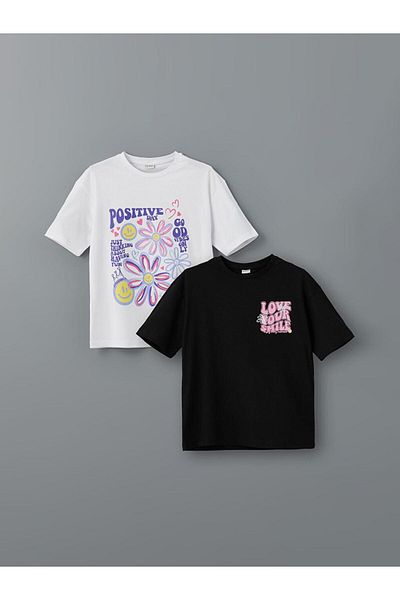 LC Waikiki LCW Kids Crew Neck T-Shirt για κορίτσια 2 Συσκευασία