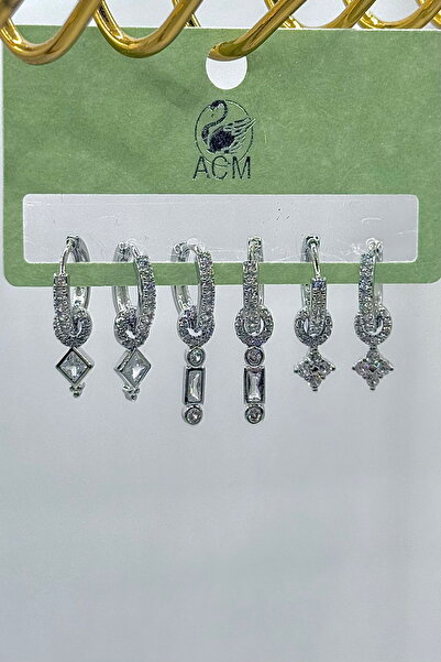 DEMOKAN Women's Earrings Imported Full Zircon Series 6-Piece Baguette Square ...