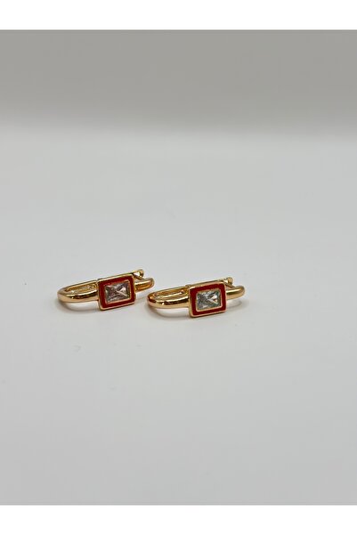 missseda Gold Renk Zirkon Taşlı Rodyum Kaplama Küpe