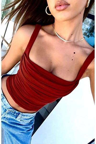 eybetsa askılı kare yaka büzgülü crop bluz