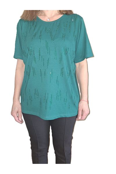 HaiModa Women's Mother Combed Cotton Blouse Large Size Front Stone Short Sleeve U Neck