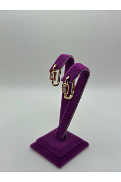 missseda Gold Renk Zirkon Taşlı Rodyum Kaplama Küpe