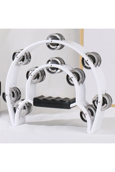 Choice Y01024-White Color Plastic Double-layer Tambourine Half Moon Shaped Hand Bell Drum for Karaoke Perfo