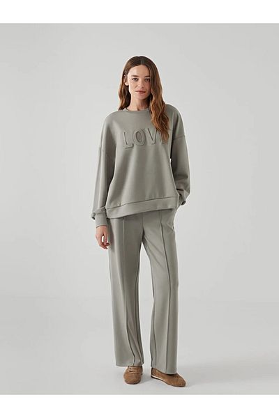 LC Waikiki Lcw Vision Green Crew Neck Printed Women's Sweatshirt