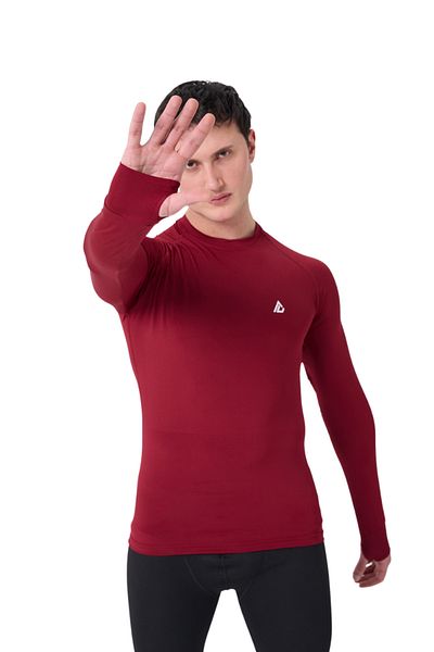 Musclex Spor Tekstil Мъжка компресионна спортна тениска с червени пръсти, детайлна, за боди, кросфит, фитнес, за тяло на открито