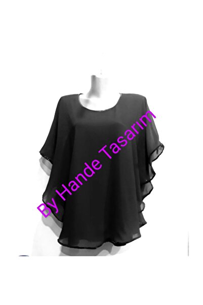 BY HANDE TASARIM Pelerinli Şifon Buluz