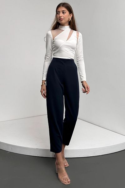 Fav Style Women's High Waist Elastic Pencil Balloon Pants Navy Blue