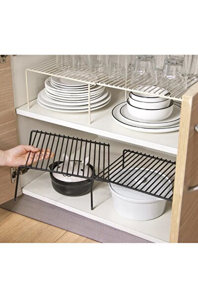 moniev 2'li Set Genişletilebilir Raf Ayarlanabilir Dolap İçi Düzenleyici Mutfak Düzenleyici Bej-Siyah