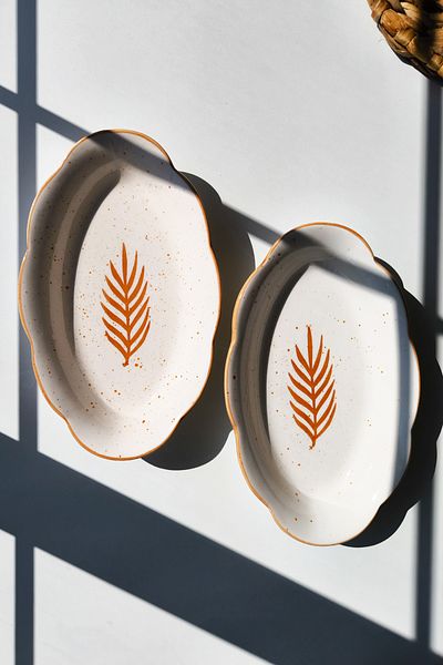 Dfn Life Başak 2-Piece Handmade 30 cm Boat Plate - Fruit Plate - Salad Bowl
