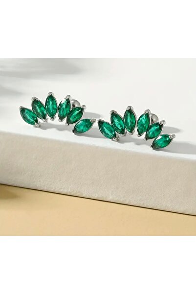 BY DİLEK ÇETİN ACCESSORY Çelik yeşil baget taşlı kıkırdak helix tragus pierci...