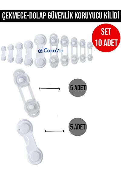 CocoVia (10 Pcs) Baby Child Protection Lock |   Cabinet Drawer Protector Safety Lock - Child Protective Lock