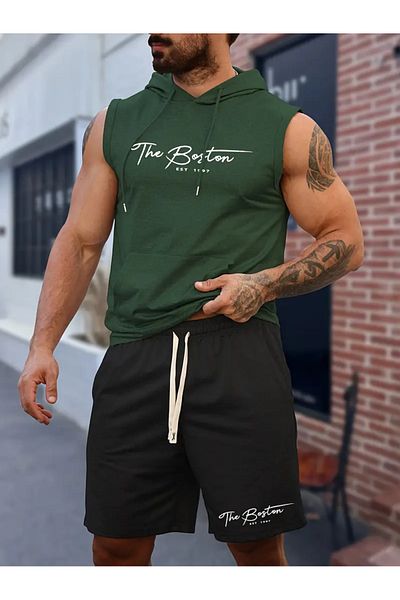 bellanova Athletic Vest and Shorts Set, Lace-Up Printed Tank Top with Hood,