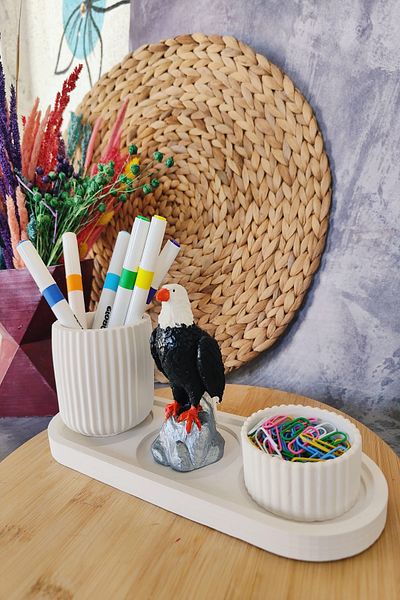 puridadesign Decorative Karakartal Fanatic Pen Holder Set, 4-Piece Desktop Organizer