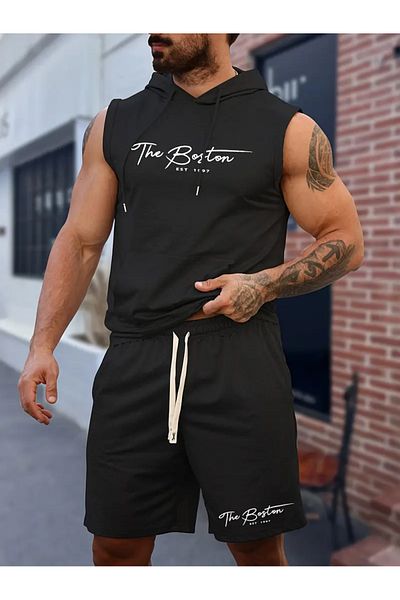 bellanova Athletic Vest and Shorts Set, Lace-Up Printed Tank Top with Hood,