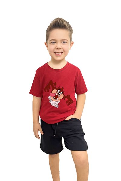 yudemia Tasmanian Printed Children's T-Shirt and Shorts Set |   100% Cotton, Stylish and Comfortable