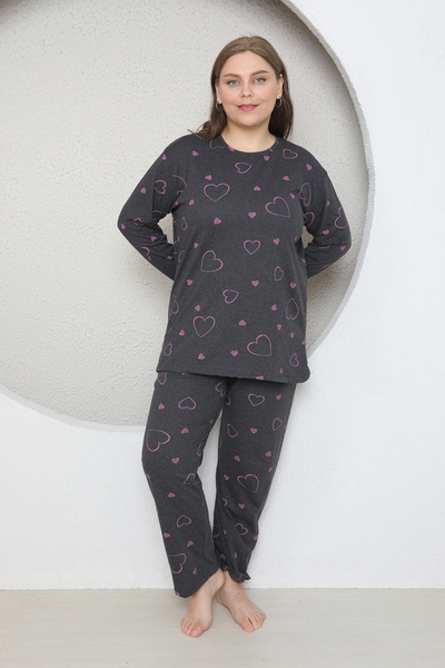 FAMES PİJAMA NAGY MÉRETŰ SZÍV MINTÁS SZEZONÁLIS HOSSZÚ UJJÚ PIZSAMA SZETT