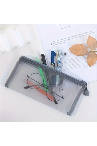 Siriderya Şeffaf Şık Kalemlik Kalem Düzenleyici Kalem ve Seyahat Çantası Gri