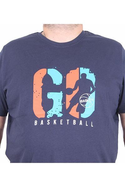 MocGrande Men's Plus Size Crew Neck T-Shirt Lets Go 25161 Navy