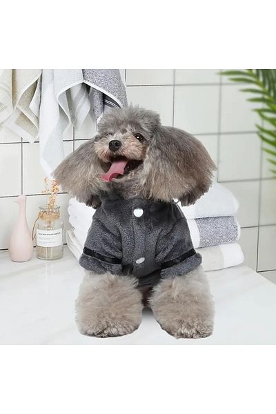 Lady Fify Gray Bathrobe for Cat Dog with Ultra Liquid Absorbent Feature and Quick Drying