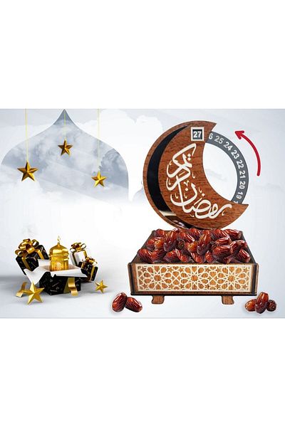 skycott Ramadan Special Wooden Turkish Delight Chocolate Dates and Nuts Ornament Decorative Plate, Wooden Ramadan Calendar