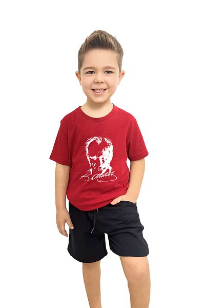 yudemia Ataturk Printed Children's T-Shirt and Shorts Set |   100% Cotton, Stylish and Comfortable