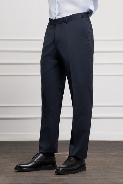 Morven Men's Navy Blue Wool Basic Dynamic Fit Relaxed Cut Classic Trousers