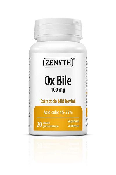 ZENYTH Ox Bile, 20 Capsules, 100 Mg / Capsule, Lazy Bile, Bile Deficiency,