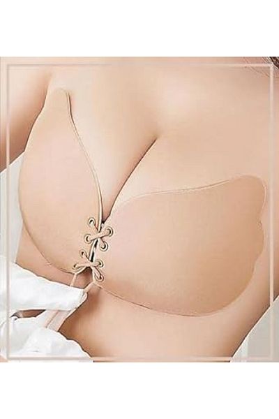 Generic برا سيليكون لاصق للصدر، مزود لرفع وشد الصدر، اللون بيج، خالٍ من الأسلاك، حديث، كبير  للنساء مقاس B