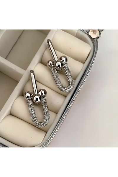 trioco Steel Silver Zircon Stone Brand Model Earrings