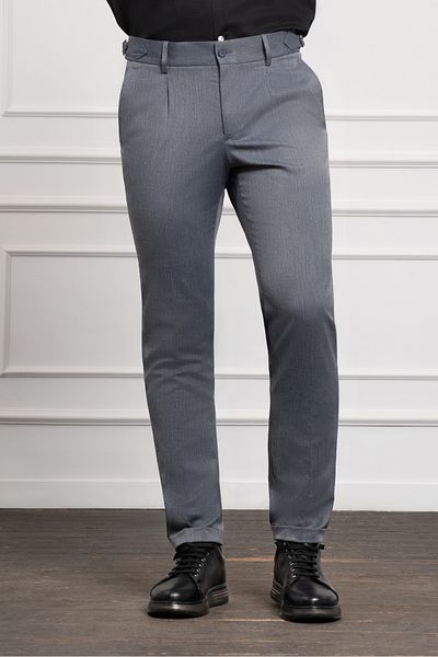 Morven Men's Navy Blue Trend Slim Fit Slim Fit Pleated Trousers