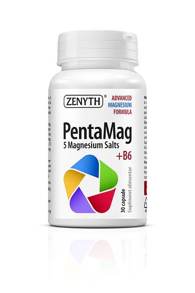ZENYTH Pentamag, 30 κάψουλες, ηλεκτρικό, διγλυκινικό, κιτρικό, μηλικό μαγνήσιο και βιταμίνη B6,