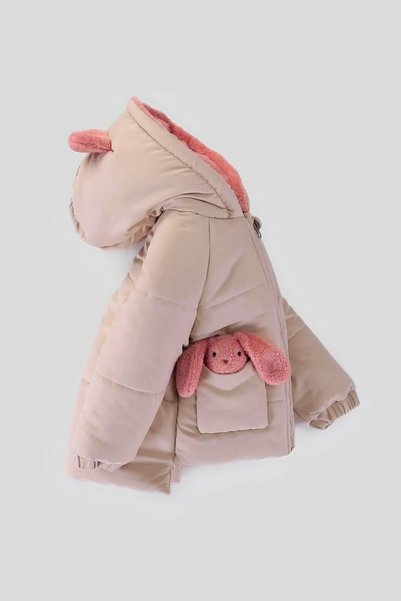 DeKuBaby YENİ Sevimli Oyuncak Baby Tavşanlı-İçi Kürklü Soft Kumaş Cepli Kapüşonlu Çocuk Kışlık Mont-Kaban