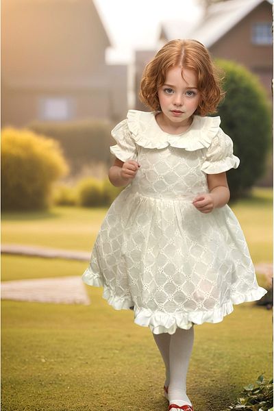 KETBaby Lace Patterned Festoon Dress with Bow