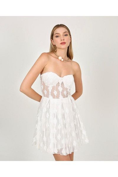 FASHION COCKTAIL Ανάγλυφο ύφασμα Puffy φούστα Διαφανές τούλι Straples Tutu Night Party Princess Dress
