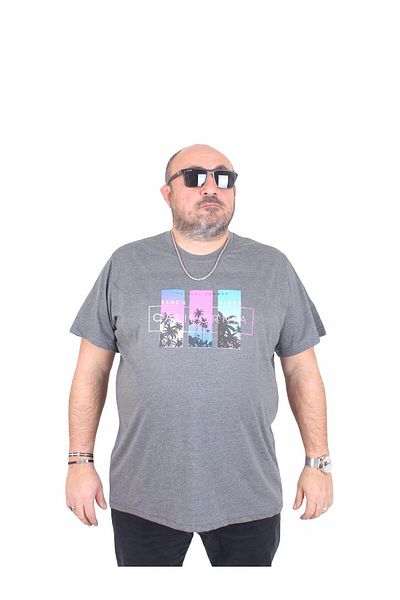 MocGrande Ανδρικό μπλουζάκι με λαιμόκοψη σε μεγάλο μέγεθος California 25145 ANTHRACITE MELANGE