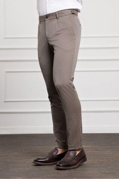 Morven Men's Brown Trend Slim Fit Slim Fit Pleated Trousers