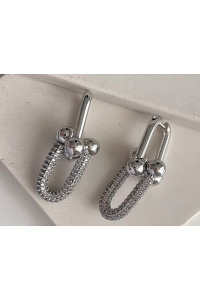 trioco Steel Silver Zircon Stone Brand Model Earrings